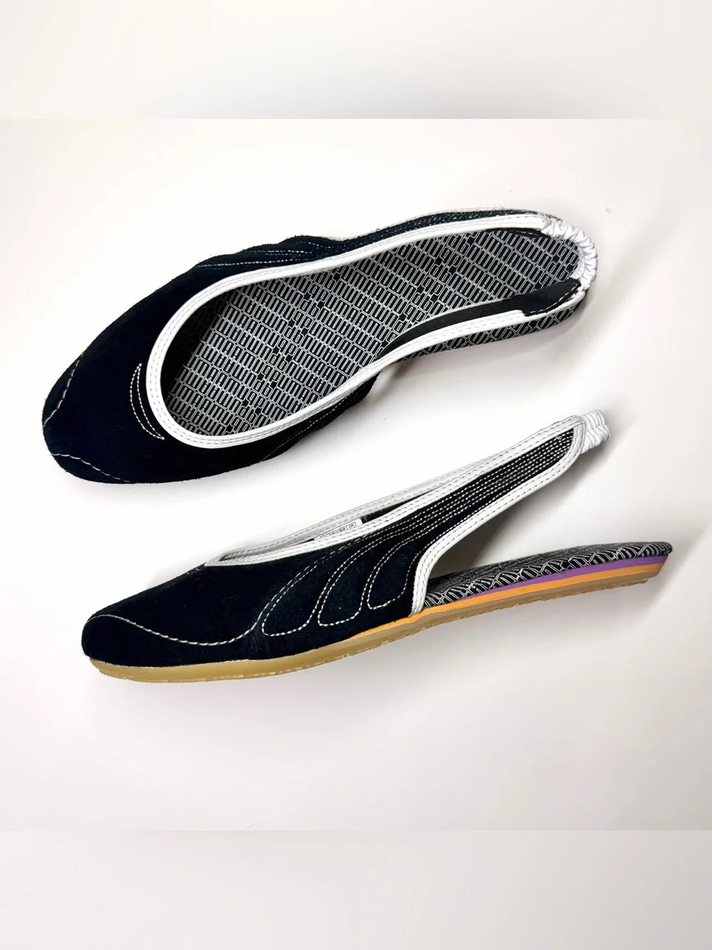 Puma Women's Slingy Black and White Slip-On Ballet Flats Sandals Size- 8